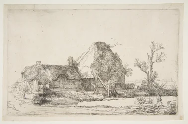 Mökit ja maatilarakennukset miehen luonnostelemalla, n. 1645.