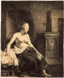 Puolialaston nainen uunin ääressä, 1658