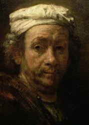 Taiteilijan muotokuva maalaustelineessa, yksityiskohta kasvoista, 1660 (91054:n yksityiskohta)
