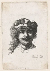 Omakuva pehmeä lippalakki päällä: koko kasvot, vain pää, c. 1635.