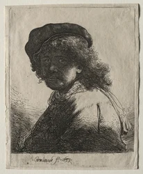 Omakuva lippiksessä ja huivissa tummilla kasvoilla: rintakuva, 1633.