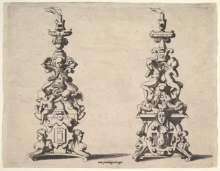Kaksi kynttilänjalkaa, n. 1550-60.