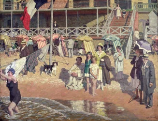 Uimarit Grand Hotelin edessä, Cabourg, n. 1920 (öljy paneelille)