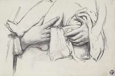 Estudo da mão de Nossa Senhora de Morienval em Oise, França (carvão sobre papel)finlandês