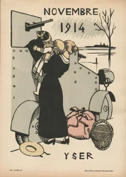 Sodan kalenteri (1. vuosi? elokuu 1914 - heinäkuu 1915) (värillinen puupiirros)