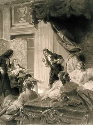 Kohtaus Jean Baptiste Poquelin dit MOLIERE (1622-1673) näytelmästä "Le Malade Imaginaire", 1800-luvun loppu - 1900-luvun alku (maalaus)