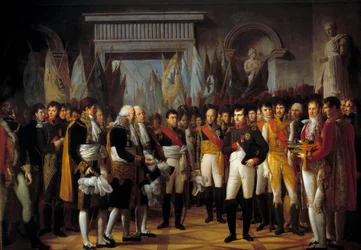 Napoleon I (1769-1821) vastaanottaa konservatiivisen senaatin edustajat Berliinin kuninkaallisessa palatsissa 19.11.1806 Rene Berthonin (1776-1859) maalaus 1806 su. 3,93x5,02 m - Napoleon (1769-1821) vastaanottaa kuninkaallisen konservatiivisen senaatin ed