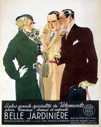 Mainos "Miesten, naisten ja lasten vaatteiden suurin erikoisuus Belle Jardinière", talvi 1935.