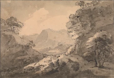 Vuoristoinen maisema, jossa on Rocky Crag oikealla