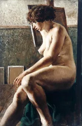 Naishahmo istumassa