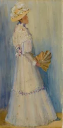 Nainen tuulettimen kanssa, 1800-luvun loppu - 1900-luvun alku.