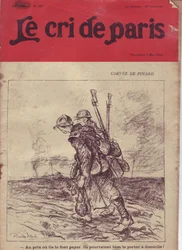 Ricardo Floresin (1878-1918) kuvitus Le Cri de Parisin kannelle, 05.07.16 - Corvee de pinard "" Hintaan tai hintaan, he saattavat käyttää sitä kotona! "" - Sota 14-18, Viini, Sotilaan elämä, Ruokalan keitto, tarvikkeet - Sotilaat