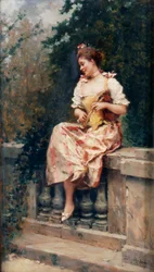 Tyttö huilun kanssa, n.1895 (öljy paneelille)