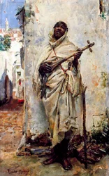 Arabimuusikko. Ricardo de Madrazo Y Garretan (1852-1917) maalaus. Öljy puulle. Yksityiskokoelma.