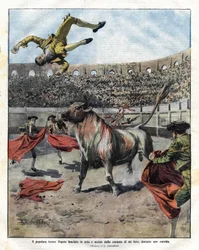 Torero JOSE CLARO PEPETEn kuolema Murciassa 7. syyskuuta 1910. Salvadorin kuvitus Domenica del Corriere -lehteen 18. syyskuuta.