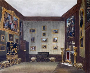 Kingin kirjoitushuone, kaiverrus Richard Reeve (s. 1780), Perustuu Richard Cattermolen (1795-1858) suunnitteluun, Kuninkaallisten asuntojen historiasta