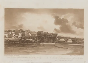 Marnen rannoilla Charentonin sillan alla 1803; Kilpi 19 Pariisin Viewsista, Emanuel Volume -jäljitys levystä B1981.25.2628