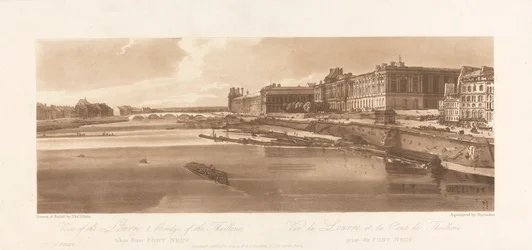 Näkymä Louvrelle ja Thuilleries-sillalle, otettu Pont Neufista. 1802; Kilpi 2 Pariisin Viewsista, levyn Emanuel Volume Tracing, B1981.25.2613