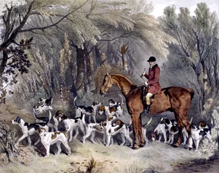W. Head, Donnington Houndsin metsästäjä, kaiverrettu J.W. Giles (1801-70) 1837 (väri litho)