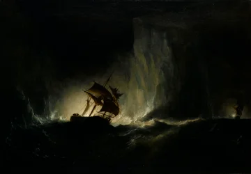 HMS "Erebus" kulkee jäävuorten ketjun läpi.
