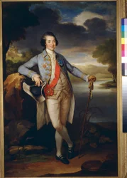 Prinssi Alexandre Borissovitch Kourakinen muotokuva (1752-1818), homme politique russe (Prinssi Alexander Kurakinin muotokuva) - Öljy kankaalle, kirjoittanut Richard Brompton (1734-1783), c1780 - Koko: 113x76 cm - Valtion Tretjakov-galleria, Moskova