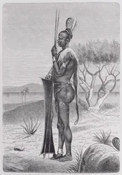 Tatuoitu musta shuli aseineen, teoksesta "Ihmiskunnan historia", osa III, kirjoittanut professori Friedrich Ratzel, 1898