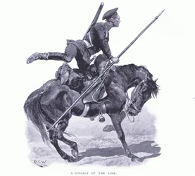 Linjan kasakka, kuvitus julkaisusta Cassells History of the Russian-Japanese War, Vol 1, n. 1900