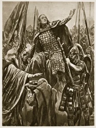 Edvard Vanhemman korottaminen hänen kruunajaisissaan Kingston upon Thamesissa helluntaisunnuntaina, "The Illustrated London News" -lehdestä, 1902
