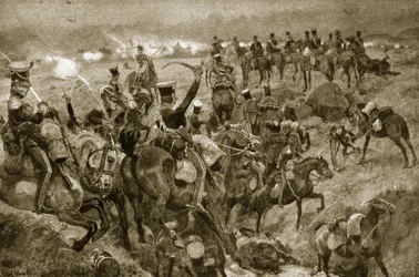 Dragoons at Talavera, kuvitus "Hutchinsonin tarinasta brittiläisestä kansasta", n. 1923
