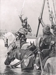 Edward III ylittää Sommen ennen Crecyn taistelua, kuvitus teoksesta "British Battles on Land and Sea", Cassell, Lontoo, n. 1910.