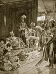 Sir James Brooke Borneossa, 1842, kuvitus teoksesta 