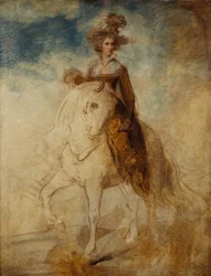 Naisen ratsastusmuotokuva, jonka sanotaan olevan Lady Elizabeth Foster (öljy paneelissa)