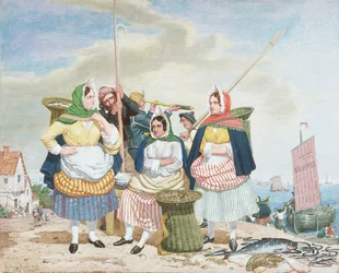Kalamarkkinat meren rannalla, n. 1860 (öljy kankaalle)