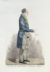 Näkymä Lloydsissa myrskyisen yön jälkeen, 1824 (värillinen etsaus)