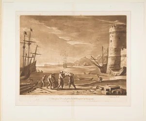 Merisatama, jossa merimiehet lastaavat tavaroita, 1774.