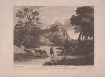 Näkymä Tivolista auringonlaskun aikaan, julkaistu 1775 (mezzotintti etsauksella)