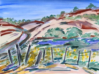 Dry Hills, Pohjois-Kalifornia, 2021 (akvarelli paperille)