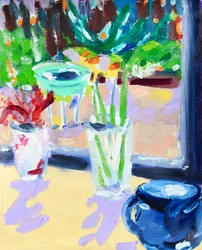 Still Life with Bird Bath, 2021 (öljy paperille)