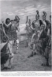 Agricola saa Irlannin Kingletin, kuvituksen "Hutchinsonin kansakuntien historiasta", n. 1910