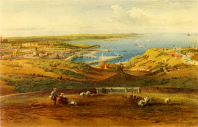 "Guernseyn yleinen näkymä Port Georgesta", 1850, 1946.