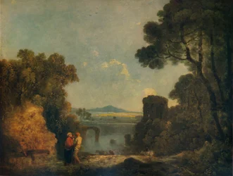 Italian jokimaisema rikkinäisellä sillalla, c1779, 1938