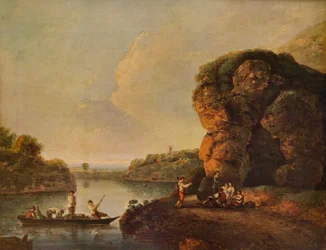 Maisema, joki ja veneet, c1758, 1938
