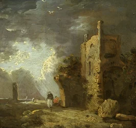 Raunioitu torni figuurilla, n. 1770-1779 (öljy kankaalle)