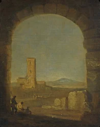 Torre del Fiscale, lähellä Roomaa, Italia, n. 1775 (öljy kankaalle)