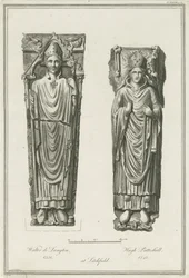 Lichfieldin katedraali - Walter de Langtonin ja Hugh de Patteshullin hahmot: kaiverrus, nd [1748-1817] (painettu)