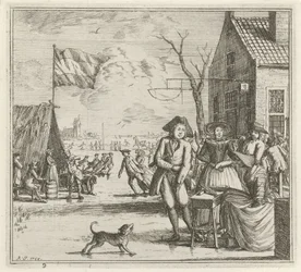 Talvimaisema majataloineen ja luistelijaineen Talvi. (sarjan nimi) Talvikohtaukset (sarjan nimi)