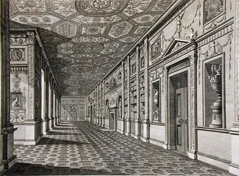 Syon Housen kirjasto, rakennettu 1760-69 (kaiverrus)