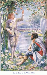 By the River of the Water of Life, John F Shaw & Co:n julkaisemasta The Pilgrims Progressista, noin 1900-luku (värilitho)