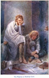 Pilgrims in Doubting Castle, John F Shaw & Co:n julkaisemasta The Pilgrims Progressista, noin 1900-luku (värilitho)