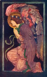 An Angel Adoring`, Robert Anning Bellin värillinen kipsireliefi, c1901 1901-1902.